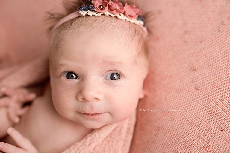 A newborn looks up at the camera | Newborn Photography In Gainsville