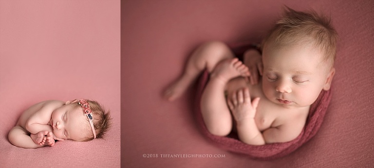 A baby is curled up into a ball