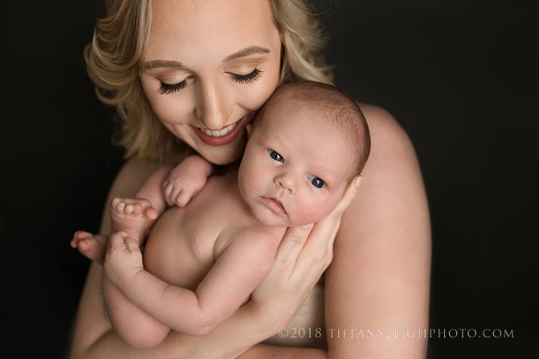 glowing mom awake baby 