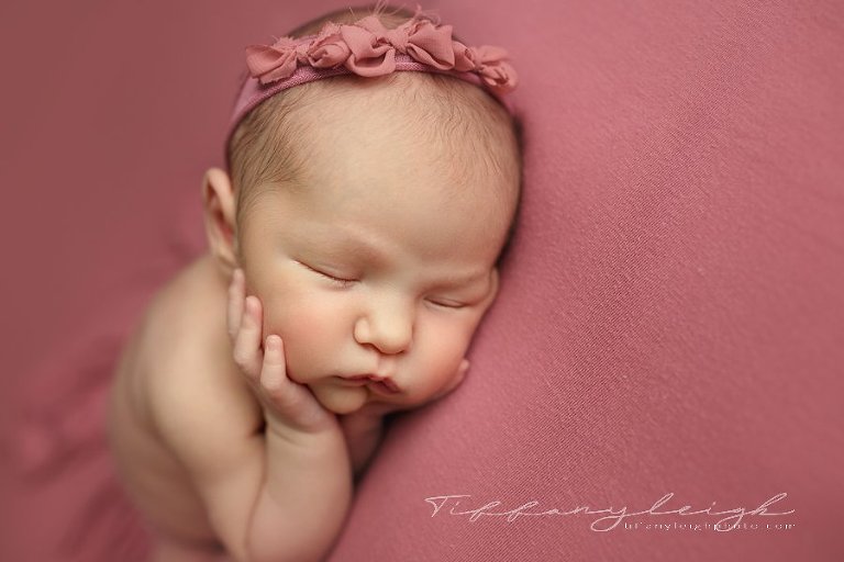 newborn girl on pink