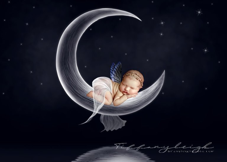 baby girl wings on moon