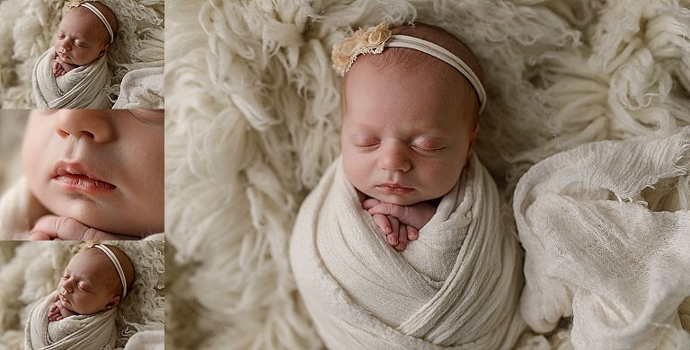 wrapped baby on fluffy rug Gainesville photography