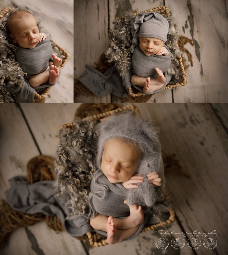 baby in basket pics wearing bear bonnet