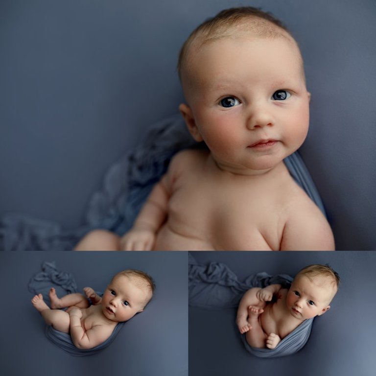 7 week old baby on blue