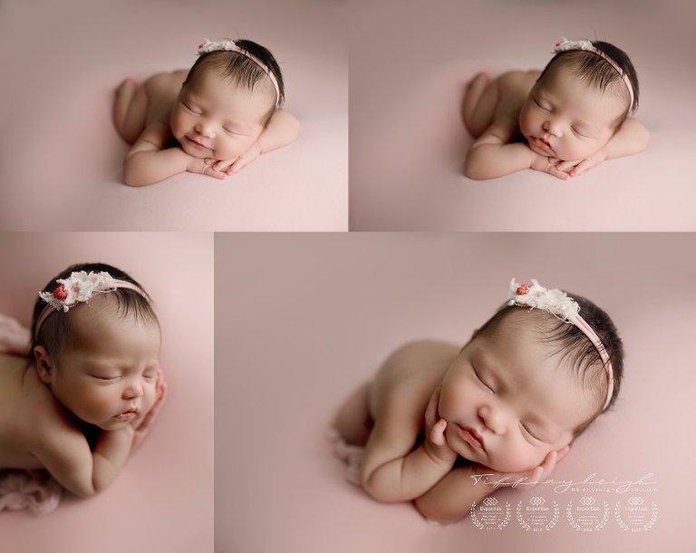 pretty newborn baby girl on pink