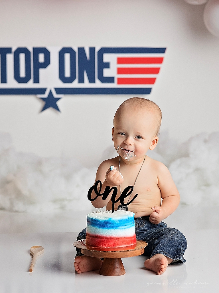 smashing cake in photo studio