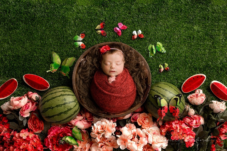 fine art newborn photos watermelons